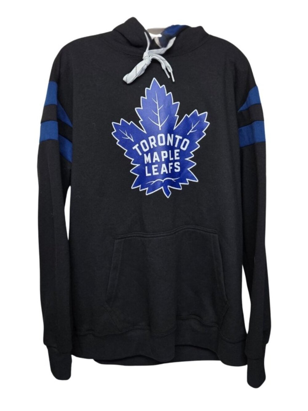 Toronto Maple Leafs NHL Hoodie Mens L Sweatshirt Black Blue Stripes Calhoun